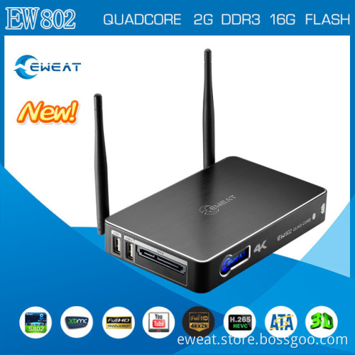 Eweat ew802 Android4.4 TV Box Amlogic S802 quad core 4k full hd 1080p Miracast/Airplay 3.5'' SATA port Bluetooth4.0